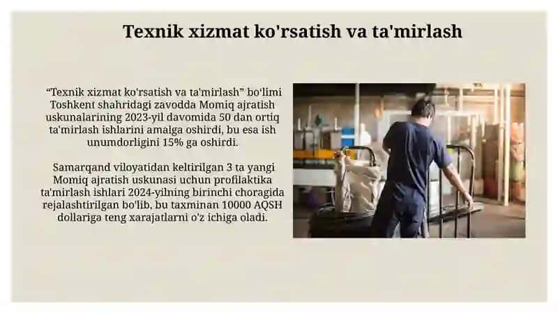 Momiq ajratish uskunalarini takomillashtirish bo'yicha olib borilayotgan ishlar 3