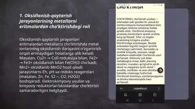 Metallarni eritmalardan cho'ktirishda oksidlanish qaytarish 3