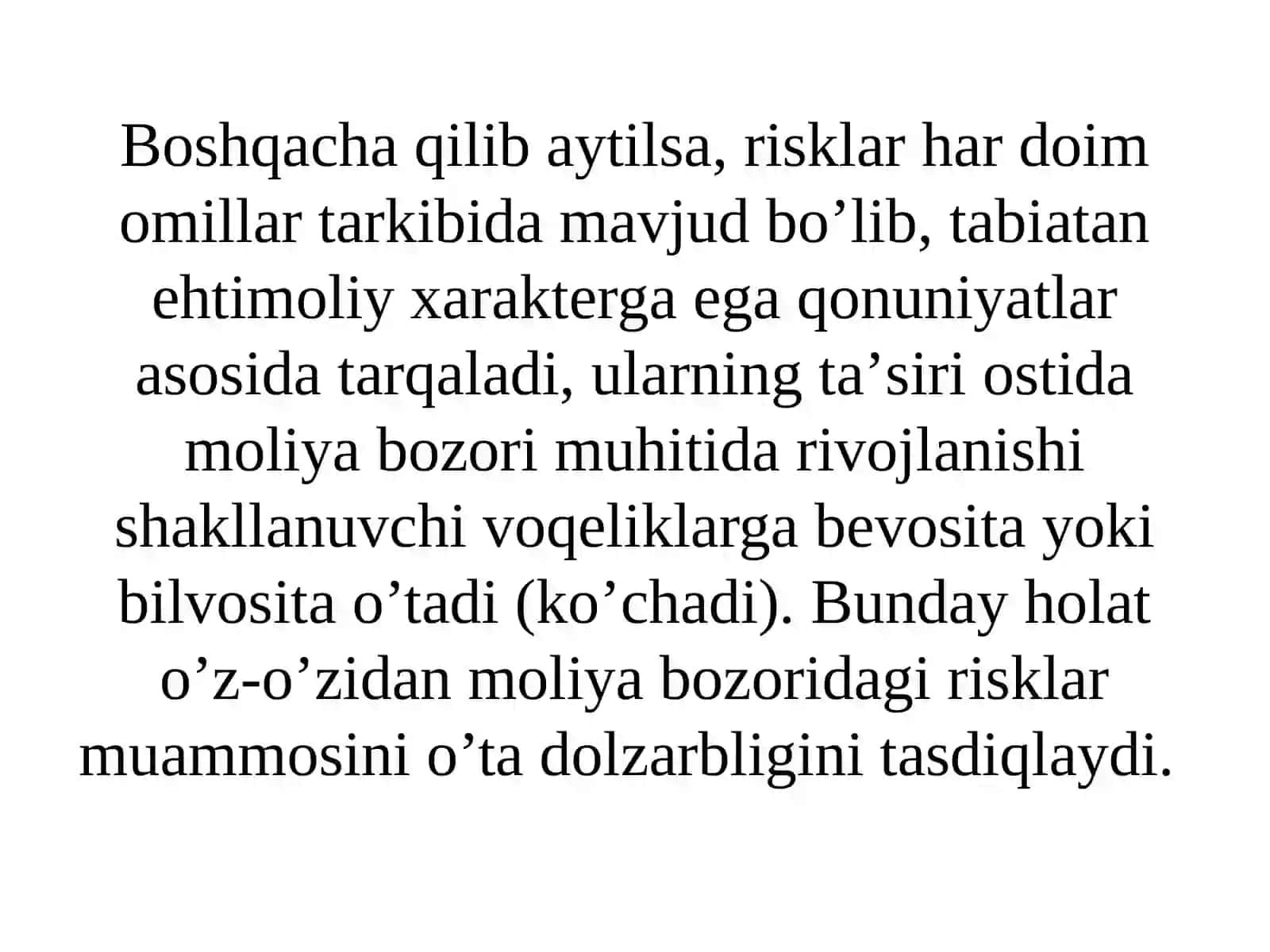 Moliya bozori risklari, ularni baholash va boshqarish 3