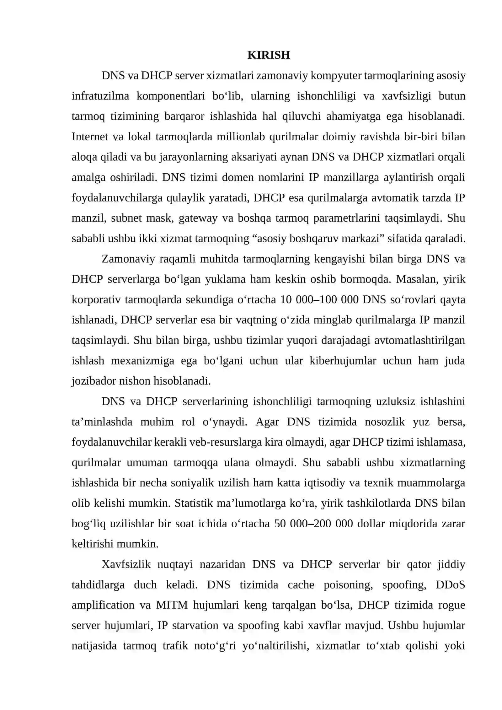 DNS va DHCP server xizmatlarining ishonchliligi va xavfsizlik muammolari 3