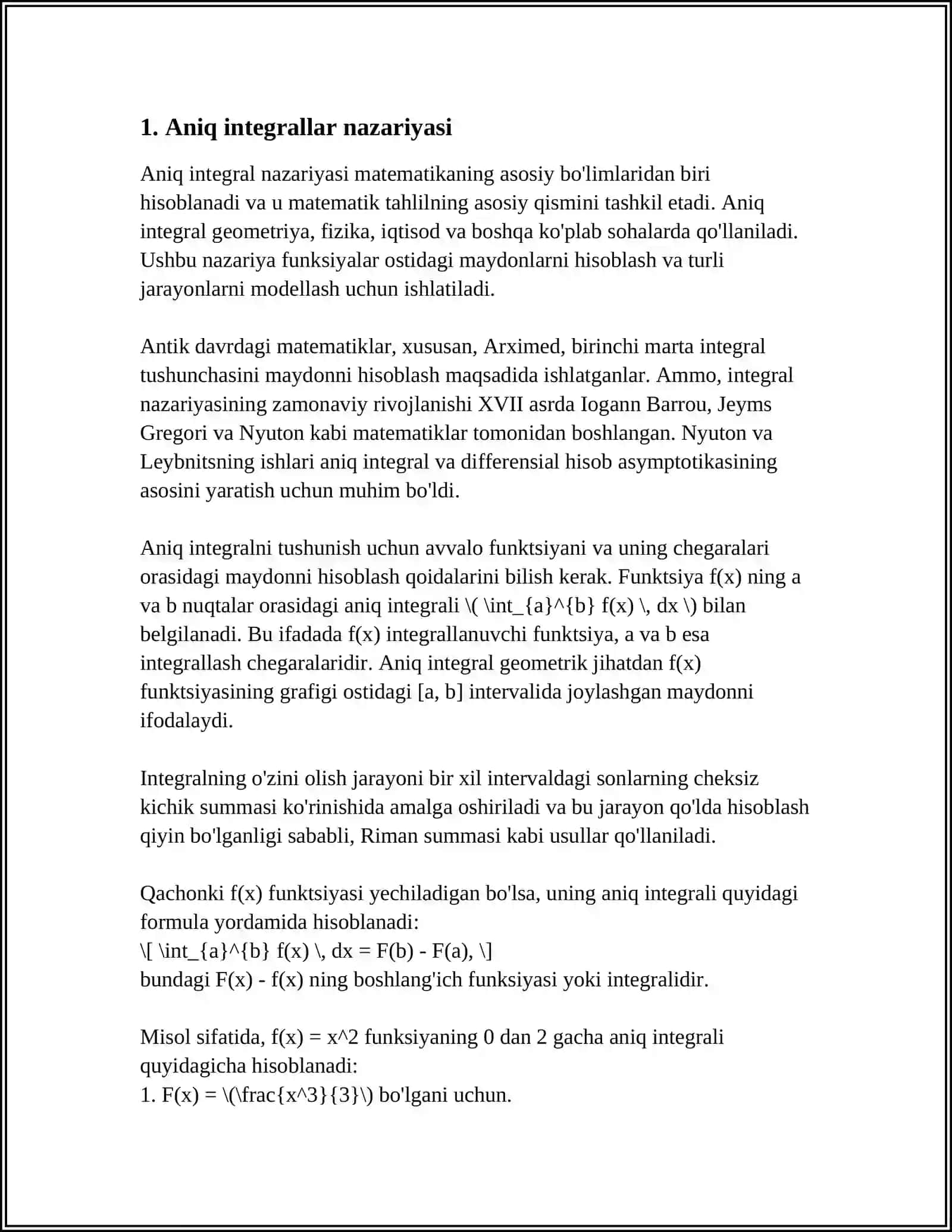ANIQ INTEGRALNI HISOBLASH DASTURINI TUZISH 3