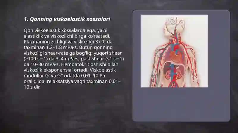 Qonning mexanik xossalari va tomirlar orqali oqimining fizik modeli 3