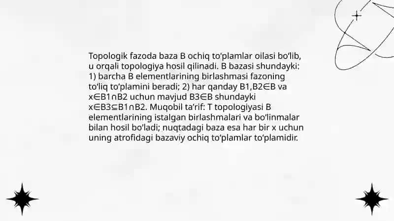 Topologik fazo bazasi. Nuqtadagi baza 3