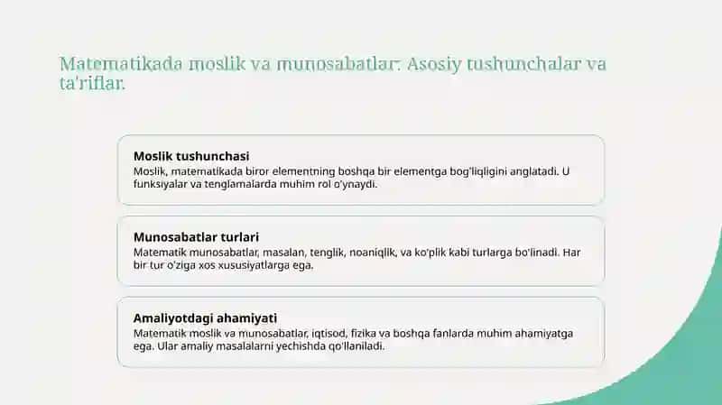 Moslik va munosabatga oid misollar. 3