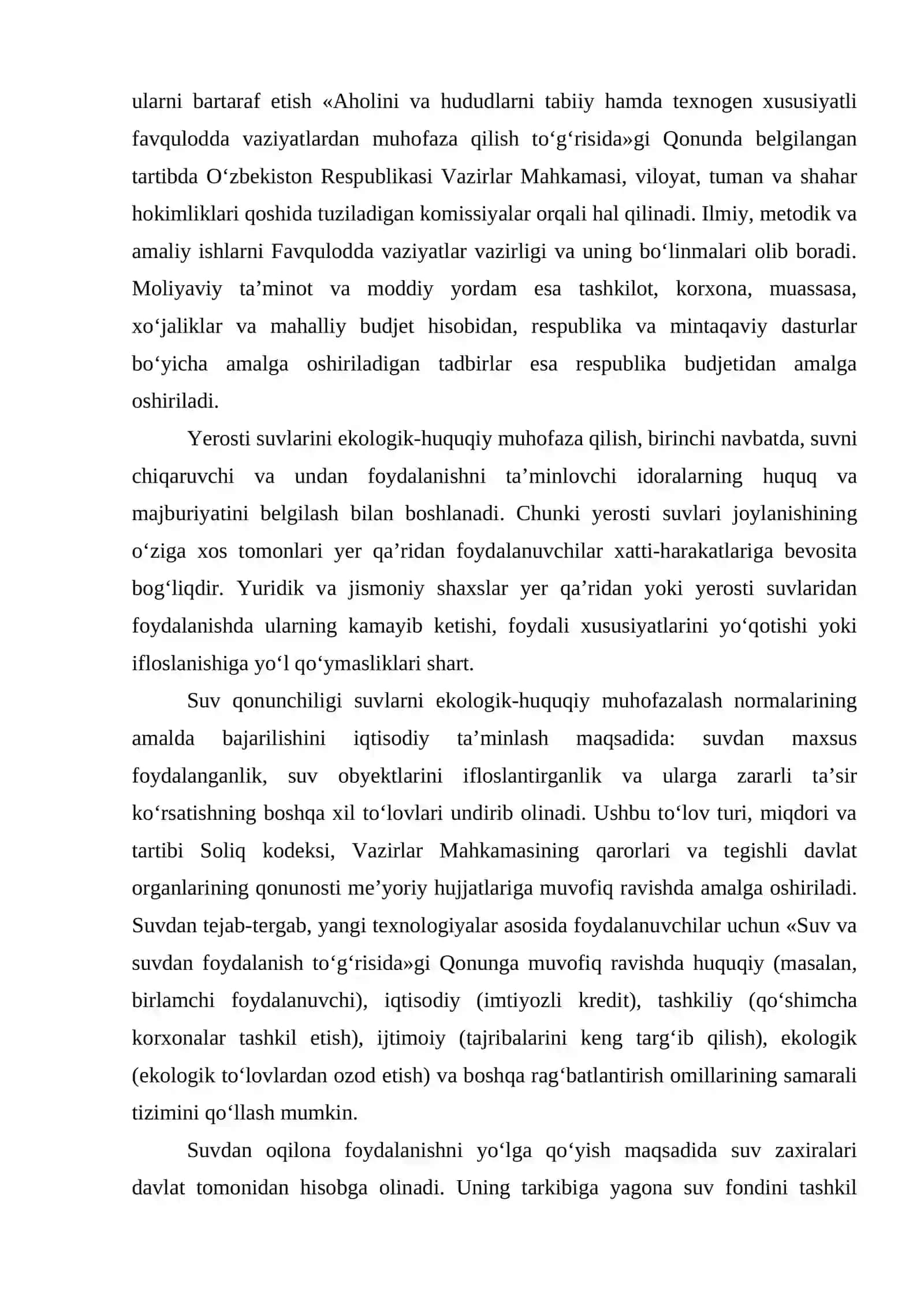 Suvlarni ekologik-huquqiy muhofaza qilish hamda iqtisodiyotning ayrim sohalarida suvdan oqilona foydalanish qoidalari 3