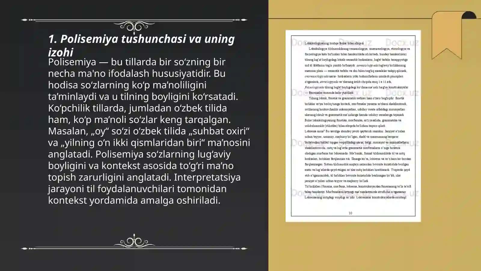 Polisemen leksemalarda manolar aro munosabat va Polisemiyaning turlari 3