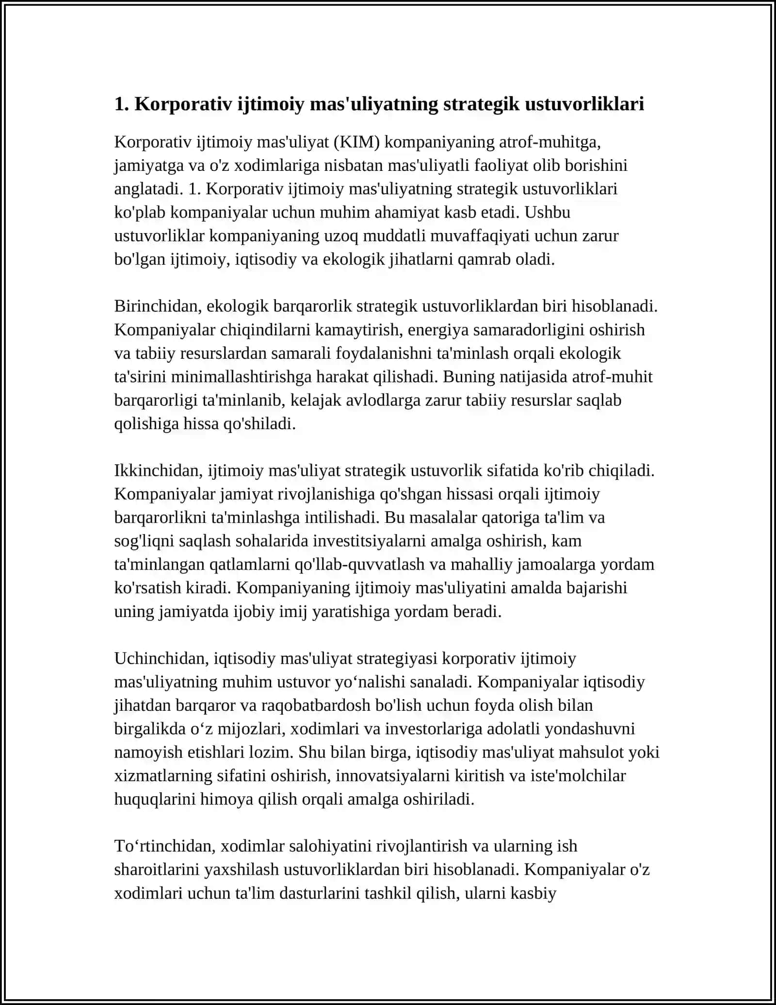KORPORATIV IJTIMOIY MA'SULIYATNING USTUVOR YO'NALISHLARI VA AMALGA OSHIRISH MEXANIZMLARI 3