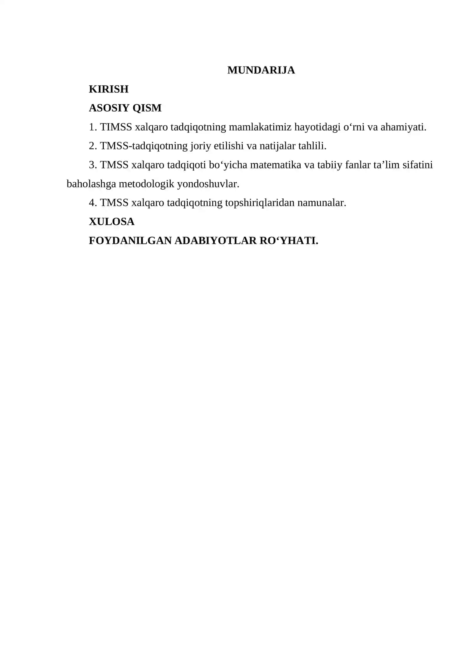TIMSS (Trends in International Mathematics and Science Study (TIMSS) 4 va 8-sinf oquvchilarining matematika va tabiiy yonalishdagi fanlardan ozlashtirish darajasini baholash uchun) tadqiqotlari haqida umumiy tushuncha 3