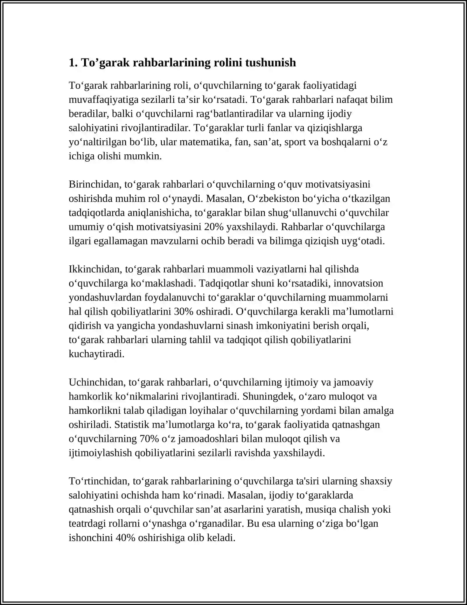 O’QUVCHI YOSHLAR O’RTASIDA IJODIY,MADANIY, ISTEDODLARINI ANIQLASH VA ULARNING QOBILIYATLARINI YUZAGA CHIQARISHDA TO’GARAK RAHBARLARINING O’RNI 3