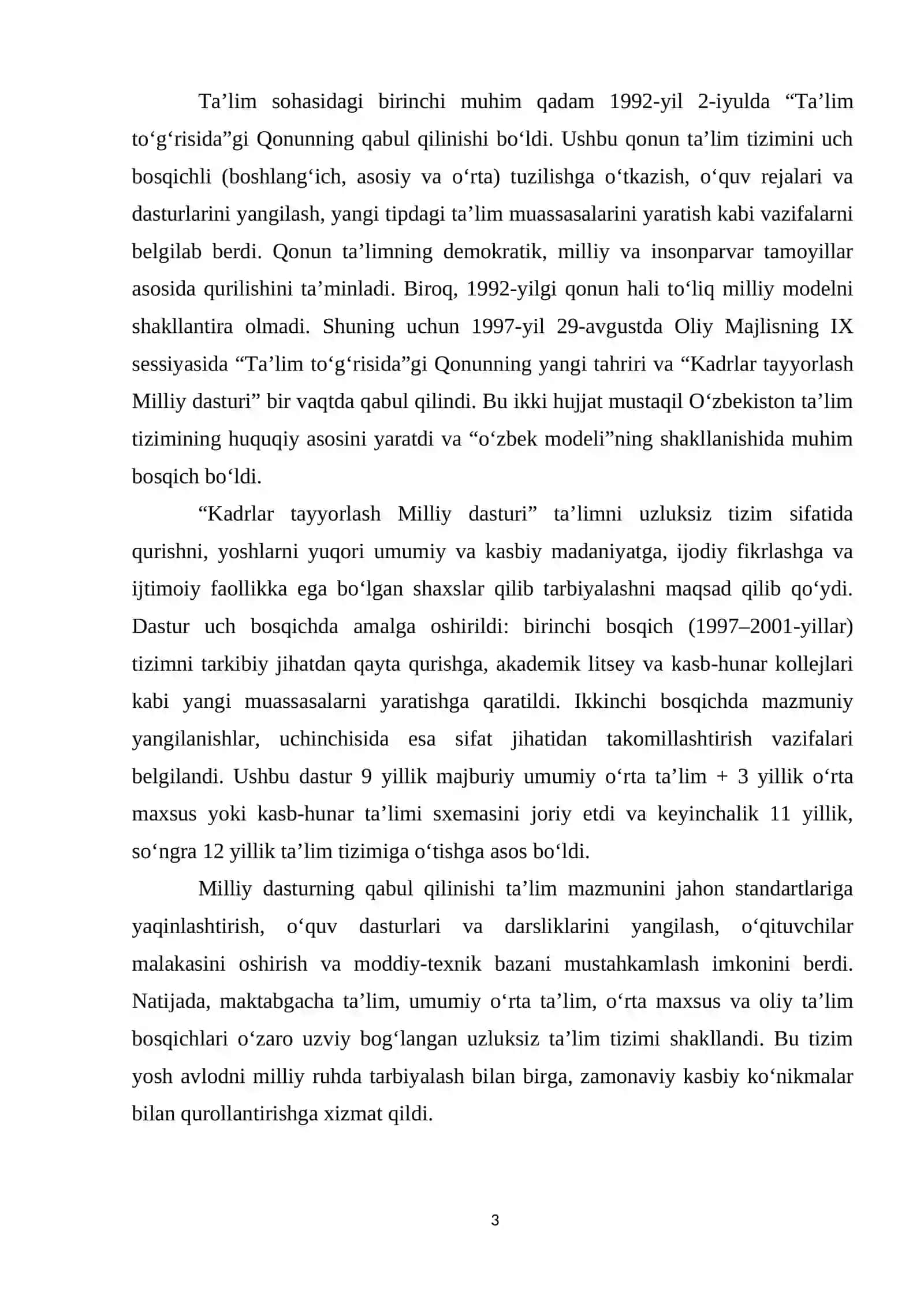 Oʻzbekiston Respublikasida ta’lim sohasida amalga oshirilgan islohotlar. 3