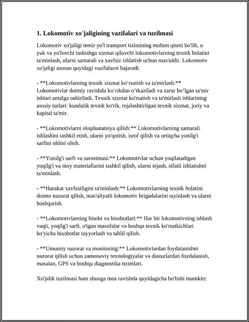 LOKOMATIV XOJALIGI HAQQINDA ULIWMA MAGLIWMATLAR.LOKOMOTIVLARGA XIZMET KORSETIW HAM BASQARIWDI SHOLKEMLESTIRIW. 3