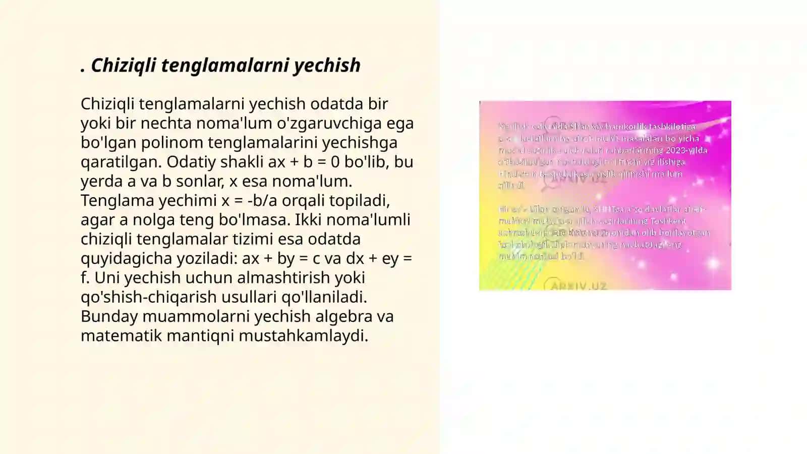 Chiziqli tenglamalarni yechish 3