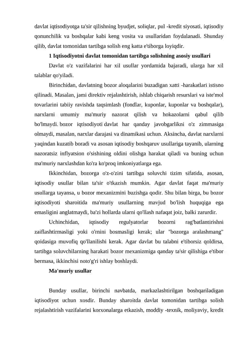 Iqtisodiyotni davlat tomonidan tartibga solishning mohiyati, shakllari va usullari 3