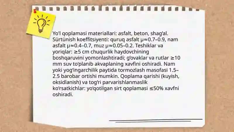 Yo'l sharoitini tasniflavchi ko'rsatkichlar va ularning harakat xavfsizligiga tasiri 3