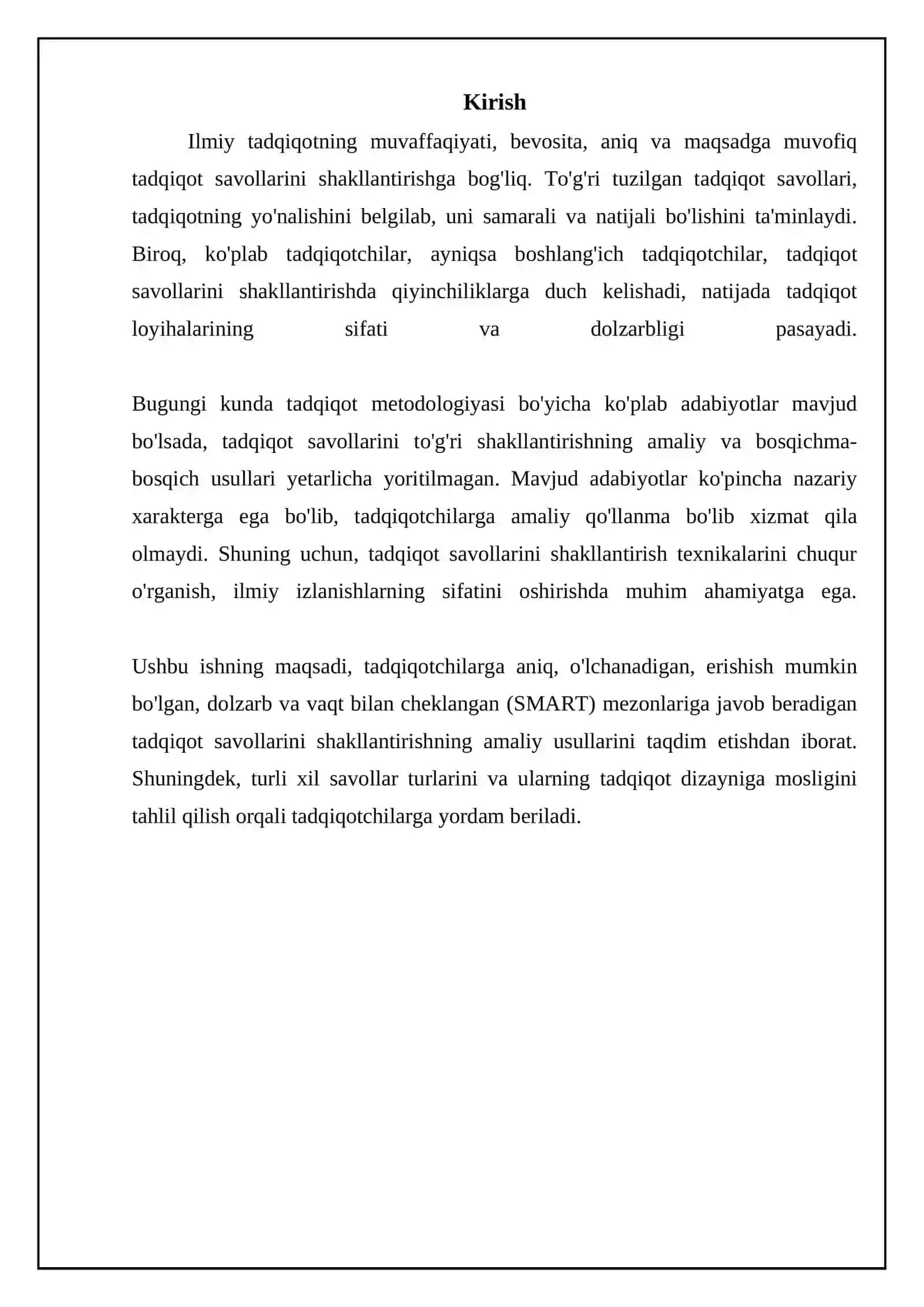 Mavzu: Tadqiqot savollarini toʻgʻri shakllantirish texnikalari 3