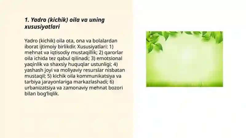 Yadro (kichik) oila va uning xususiyatlari 3