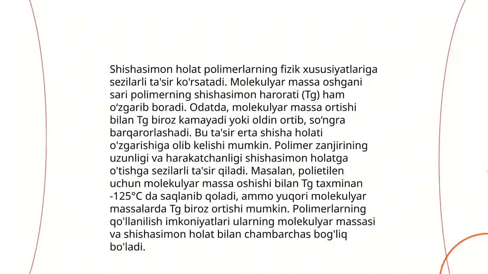 Shishasimon,yuqori elastik va qovushqoq-oquvchan holatlarning polimer molekulyar massasiga bog'liqligi 3