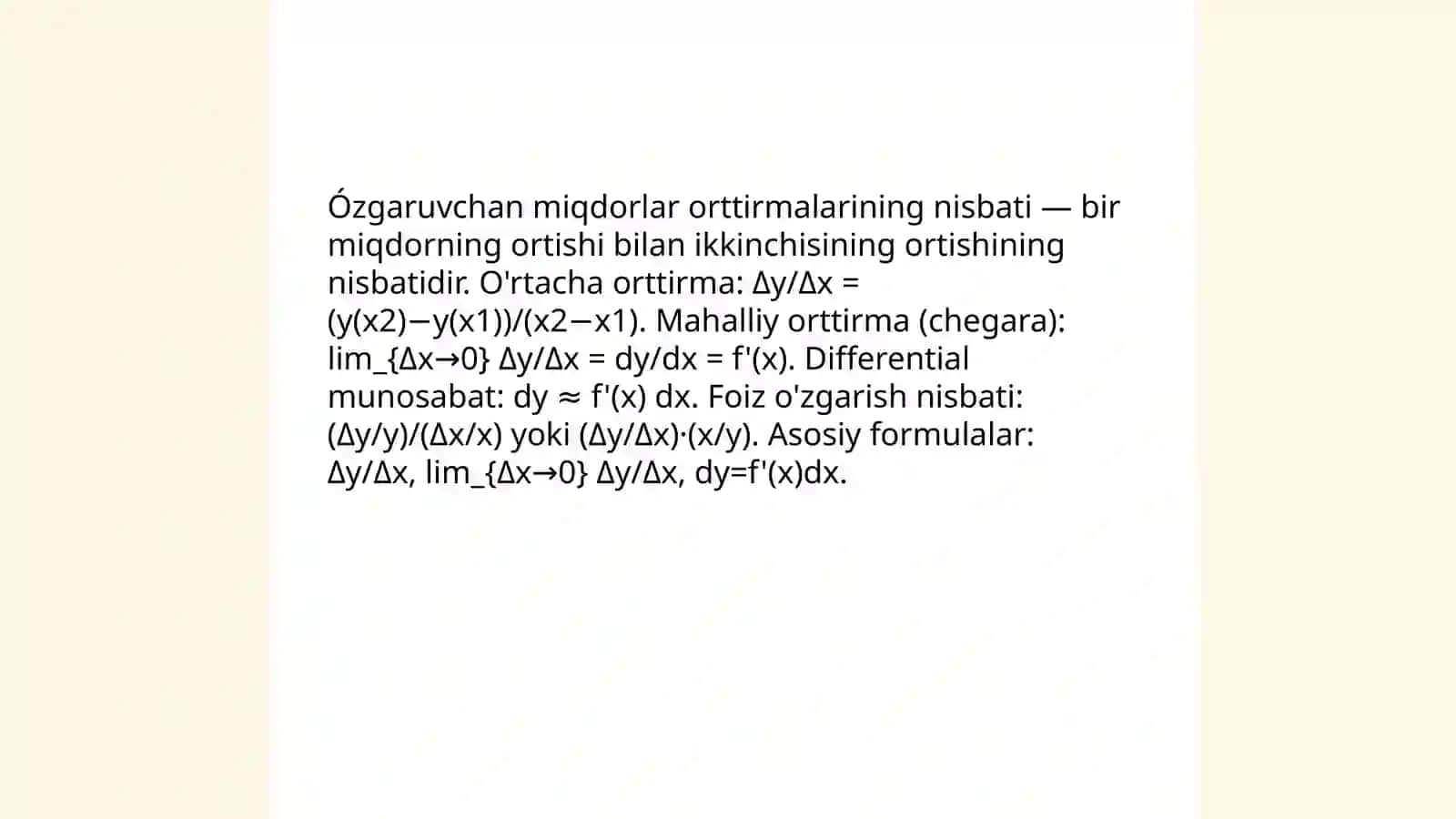 Ózgaruvchan miqdorlar orttirmalarining nisbati va uning manosi 3