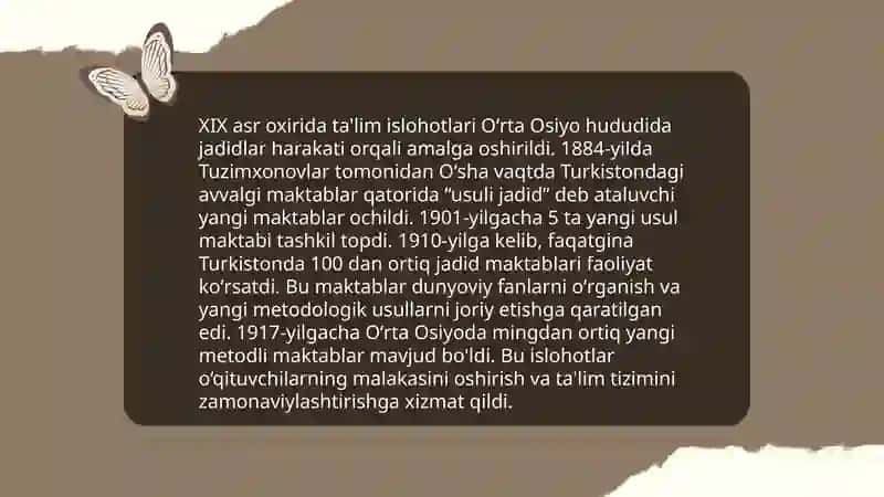 XIX asr 2-yarmi va XX asr boshlarida ta'lim va pedagogik fikrlar (ta'lim-tarbiya taraqqiyotidagi tutgan o‘rni 3