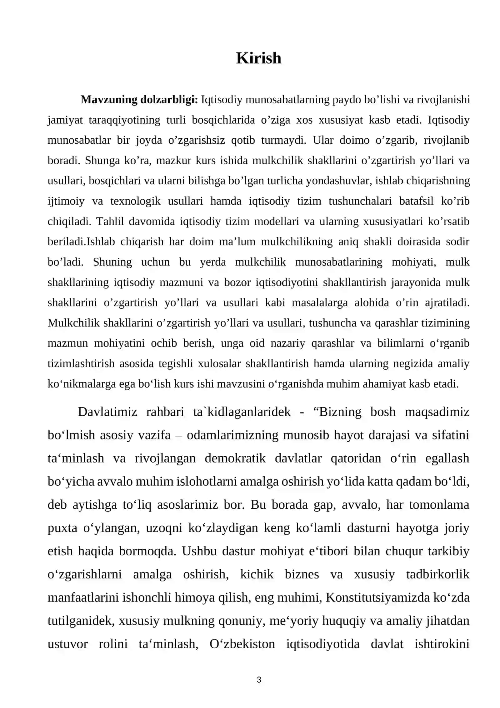 Mulkchilik munosabatlari va xususilashtirish jorayanining joriy tendensalari. 3
