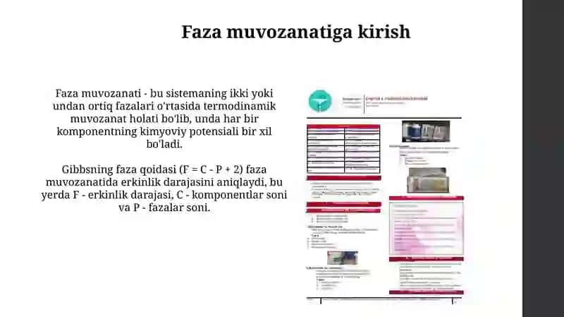 Fazaviy muvozanatning asosiy tushunchalar 3