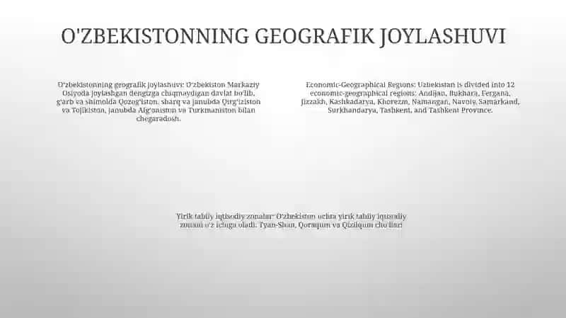 O'Zbekistonning Iqtisodiy Geografik Rayonlari Va Yirik Tabiiy Iqtisodiy Mintaqalari 3