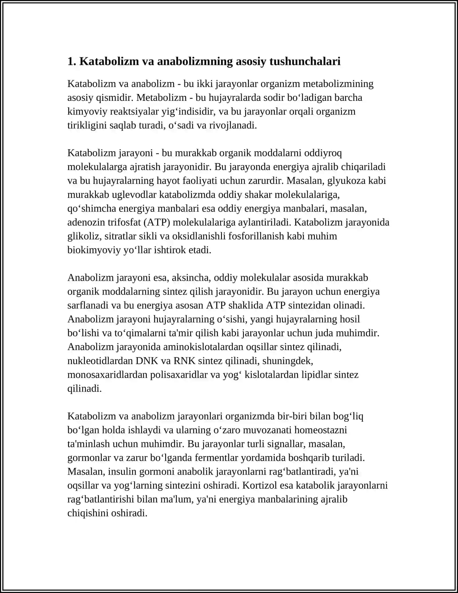KATABALIZM VA ANABALIZM.UNING NORMAL VA POTOLOGIK HOLATLARDAGI ÕZGARISHLARI 3