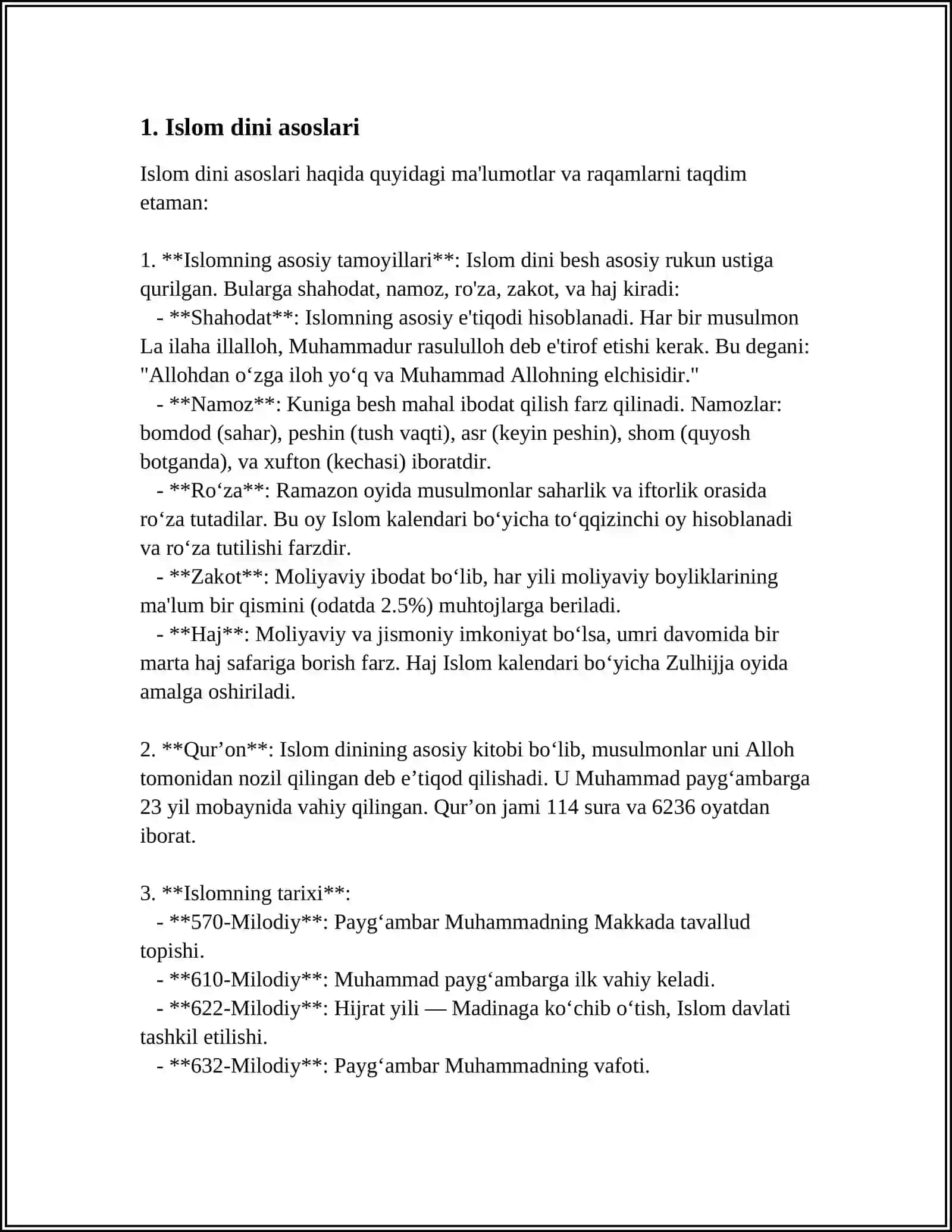MUSTAQIL ISH Mavzu: ISLOM DINI 3