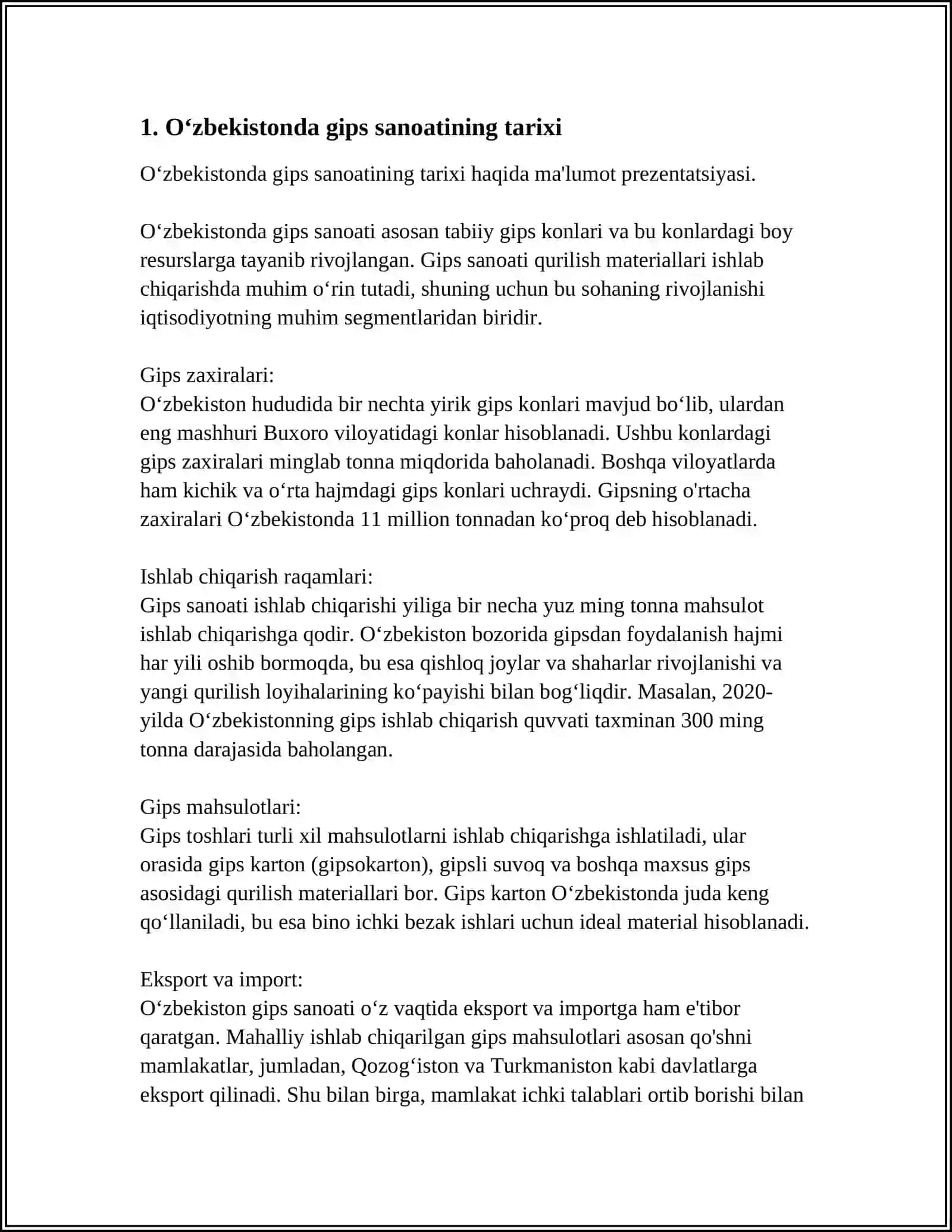 O'zbekistonda Gips Sa'noatining Istiqbollari 3