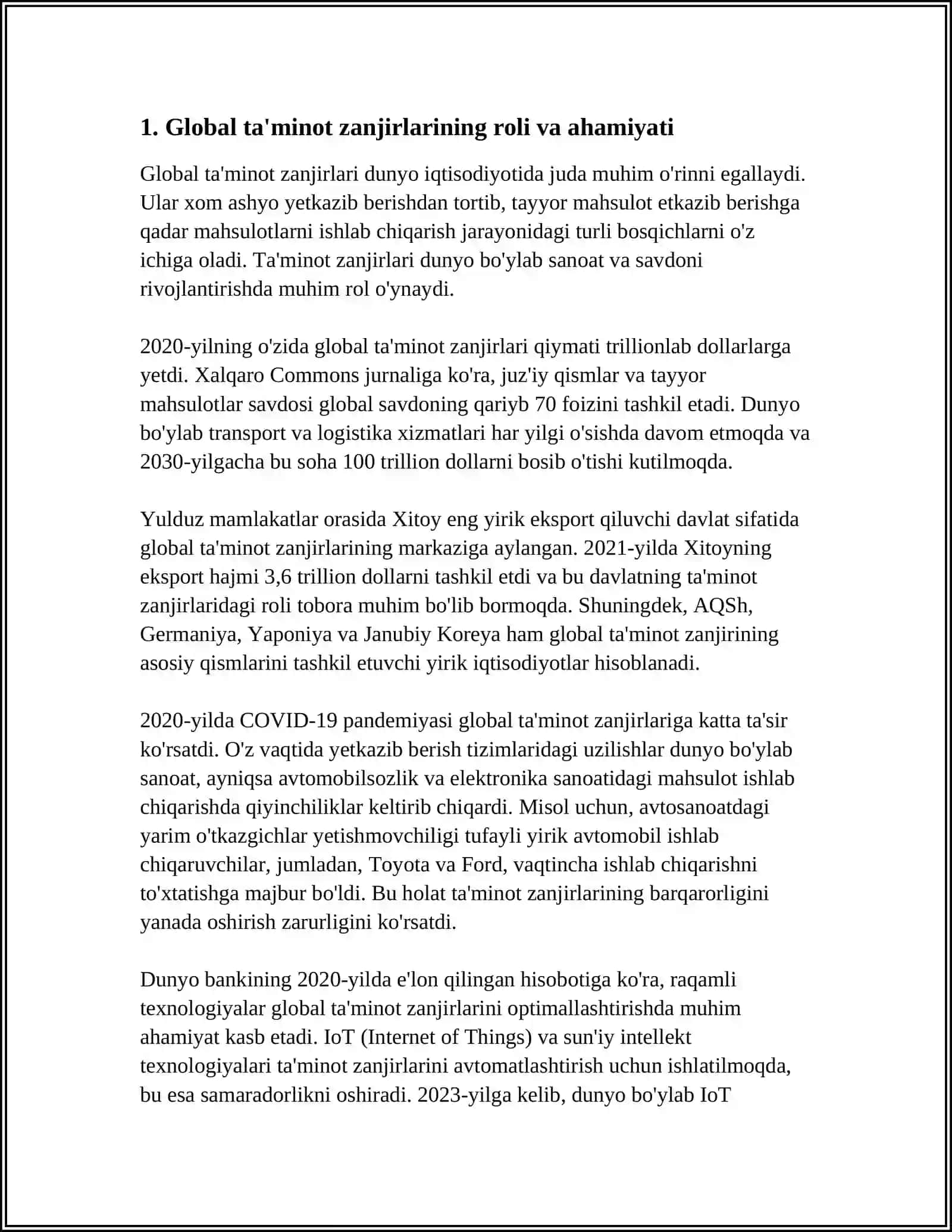 GLOBAL TA'MINOT ZANJIRI VA XALQARO TRANSPORT YO'NALISHLARI 3