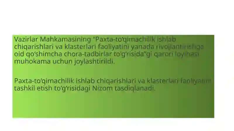 Paxtadan toʻqimachilik mahsulotlarini ishlab chiqarish tizimini xalq hoʻjaligidagi axamyati 3