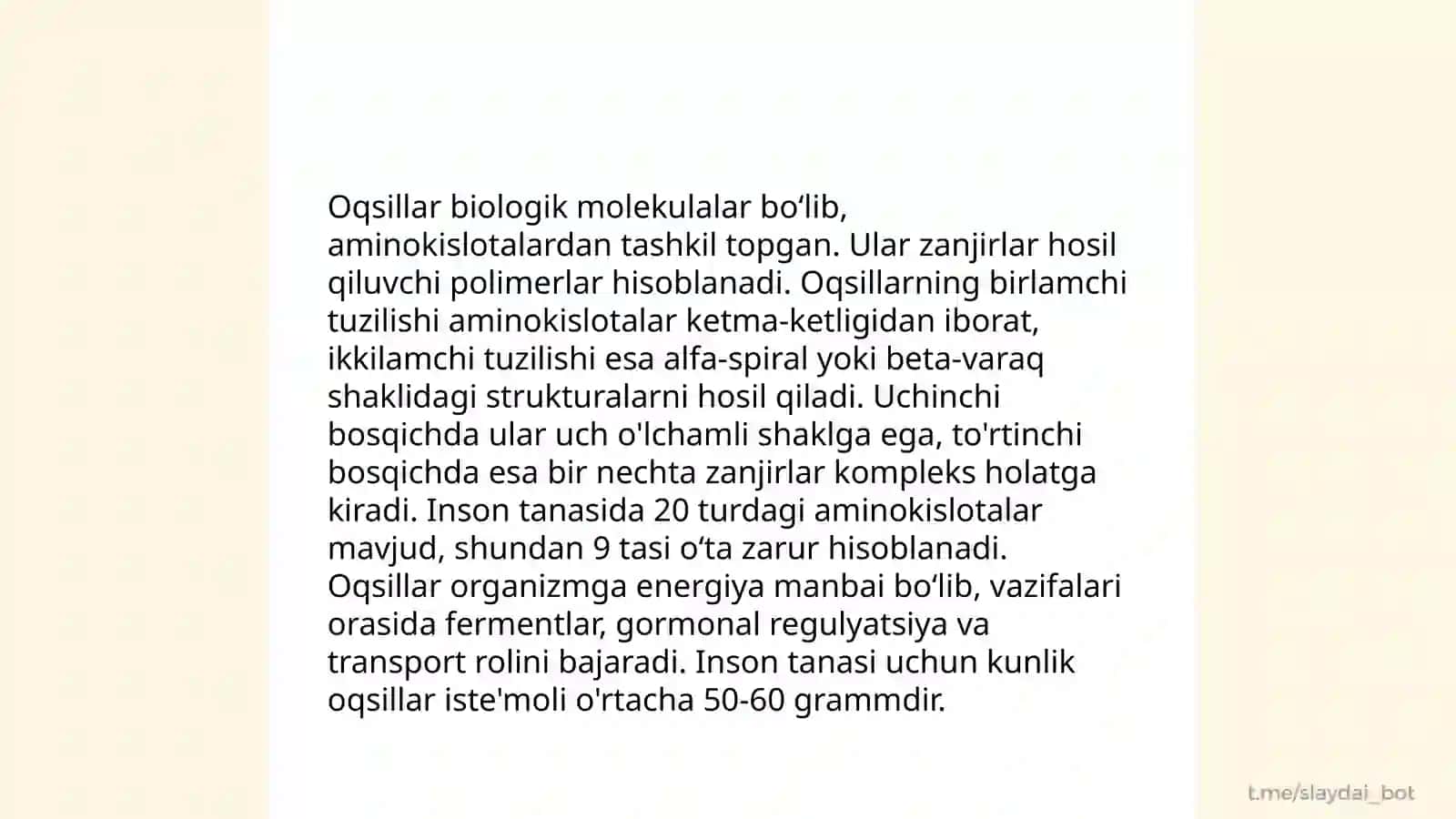 Oziq -ovqat ishlab chiqarish saqlash paytida oqsillarning konversiyasi 3