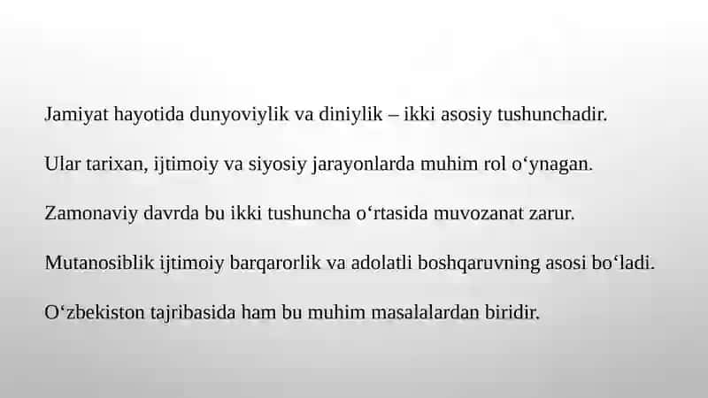 Jamiyat hayotida dunyoviylik va diniylik mutanosibligi 3