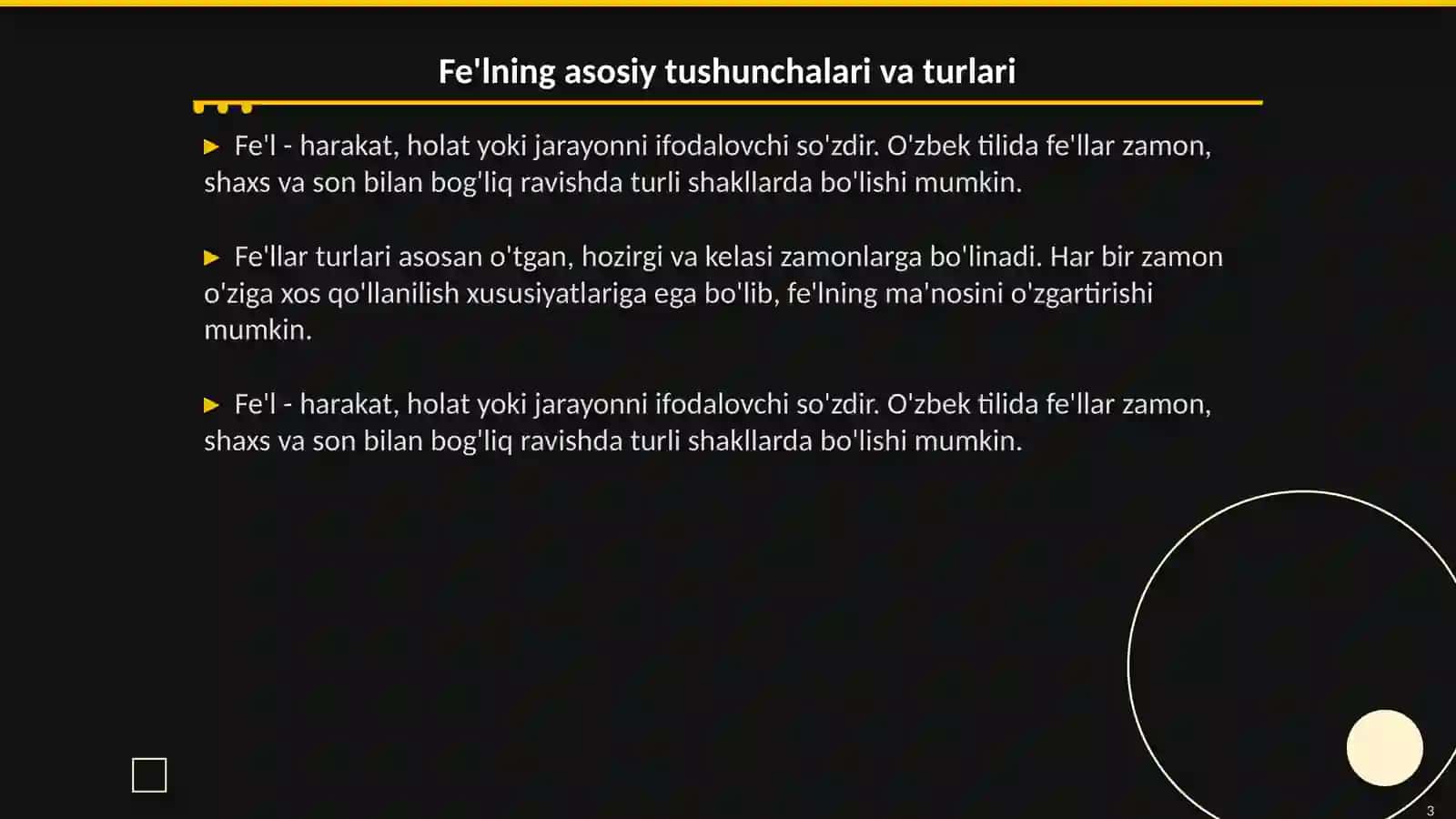 Fe'lning tuslanishi. Fe'l yasalishi. Shaxs-son affikslar 3