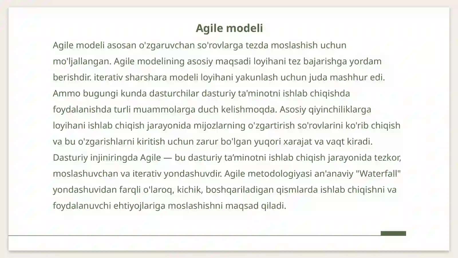 Agile (tezmoslashuvchan) dasturiy ta'minot ishlab chiqish 3