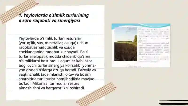 Yaylovlar va o'slimliklarning o'zaro ta'siri o'sish va rivojlanishga iqlim omillarining ta'siri 3
