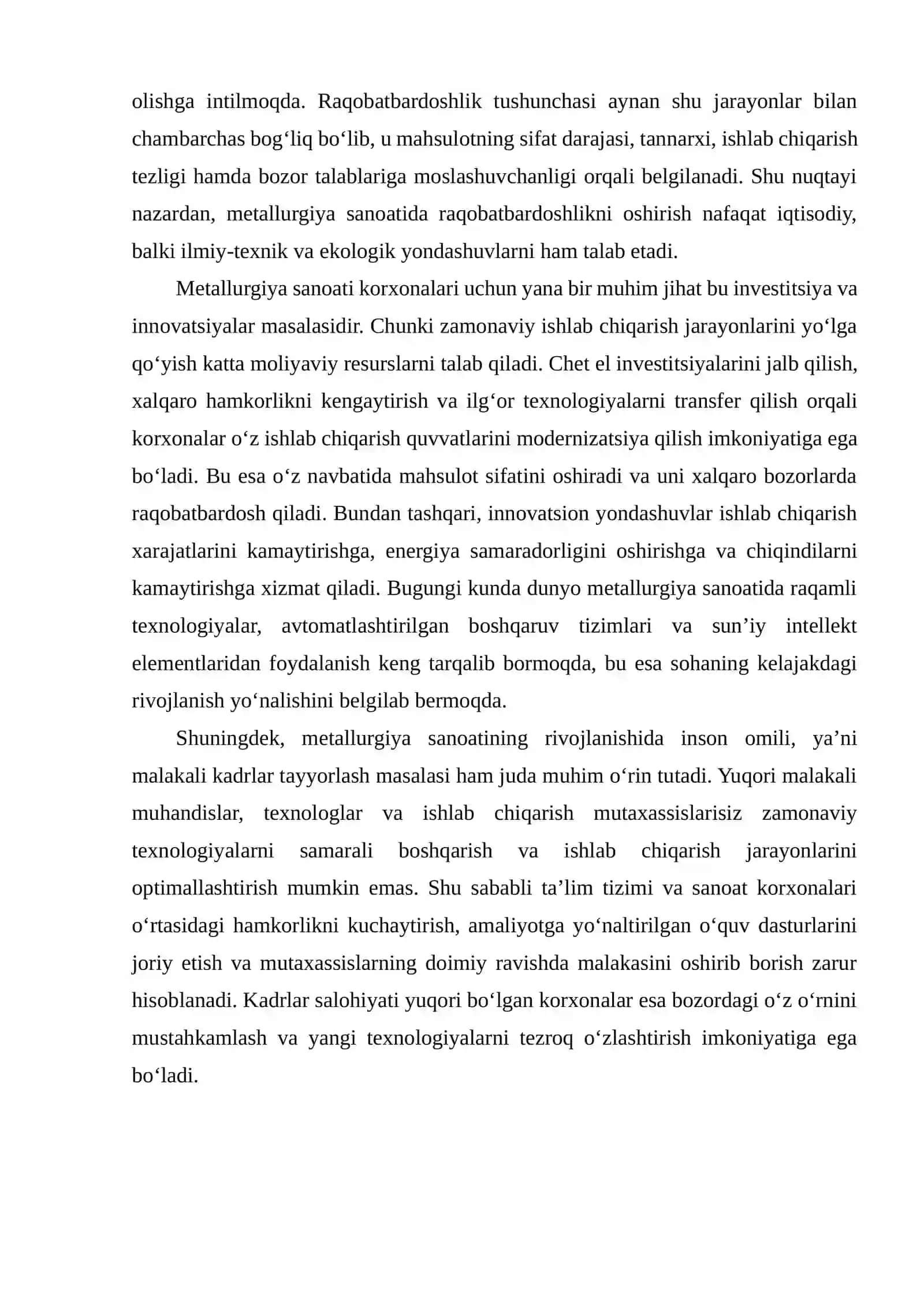 METALLURGIYA TARMOQLARINING RAQOBATBARDOSHLIGINI TA’MINLASH OMILLARI 3