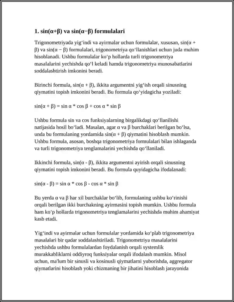 YIGʻINDI VA AYIRMALAR UCHUN FORMULALAR 3