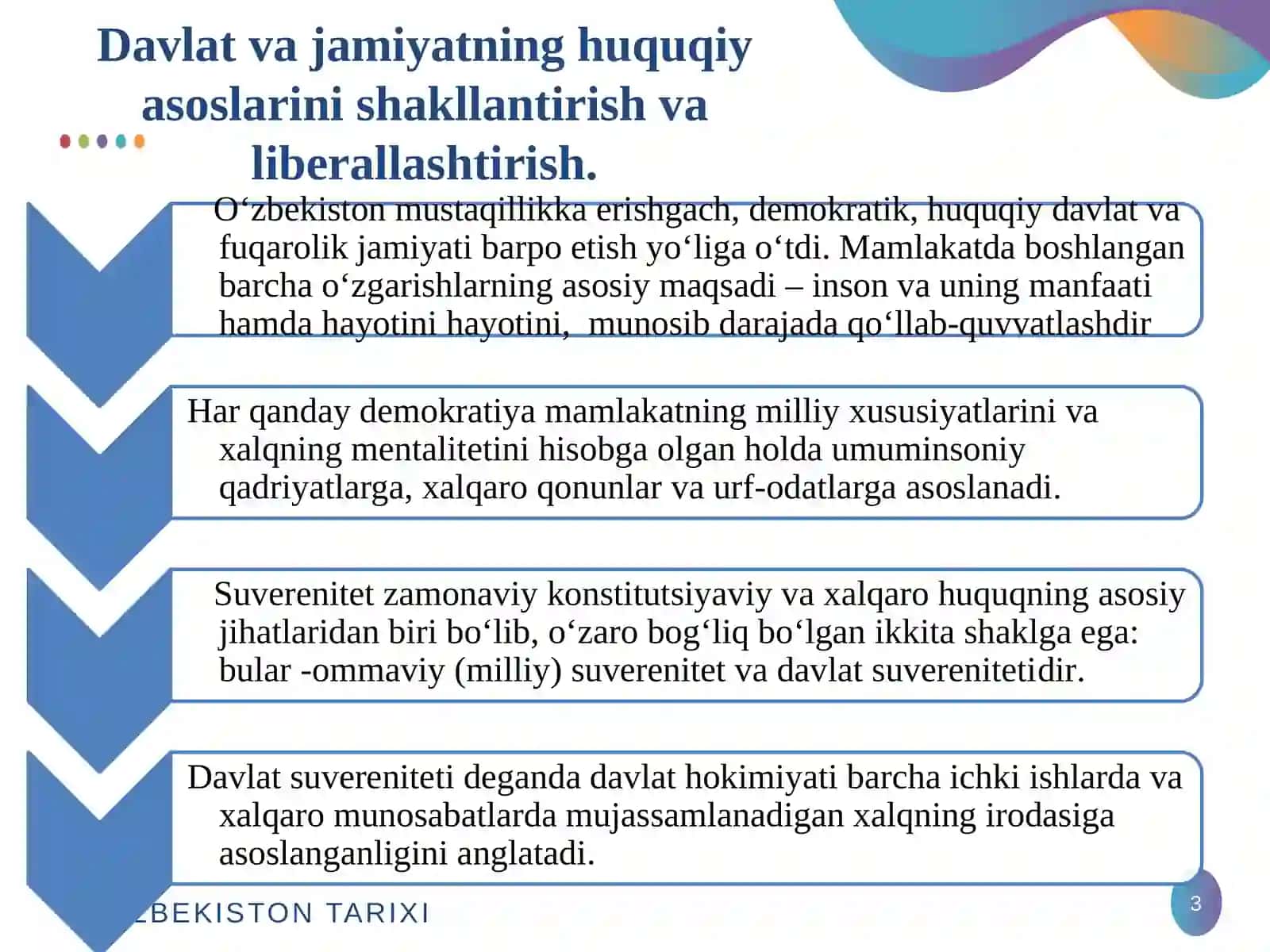 O‘zbekistonda fuqarolik jamiyatining demokratik asoslarini shakllantirish, amalga oshirilgan siyosiy islohotlar 3