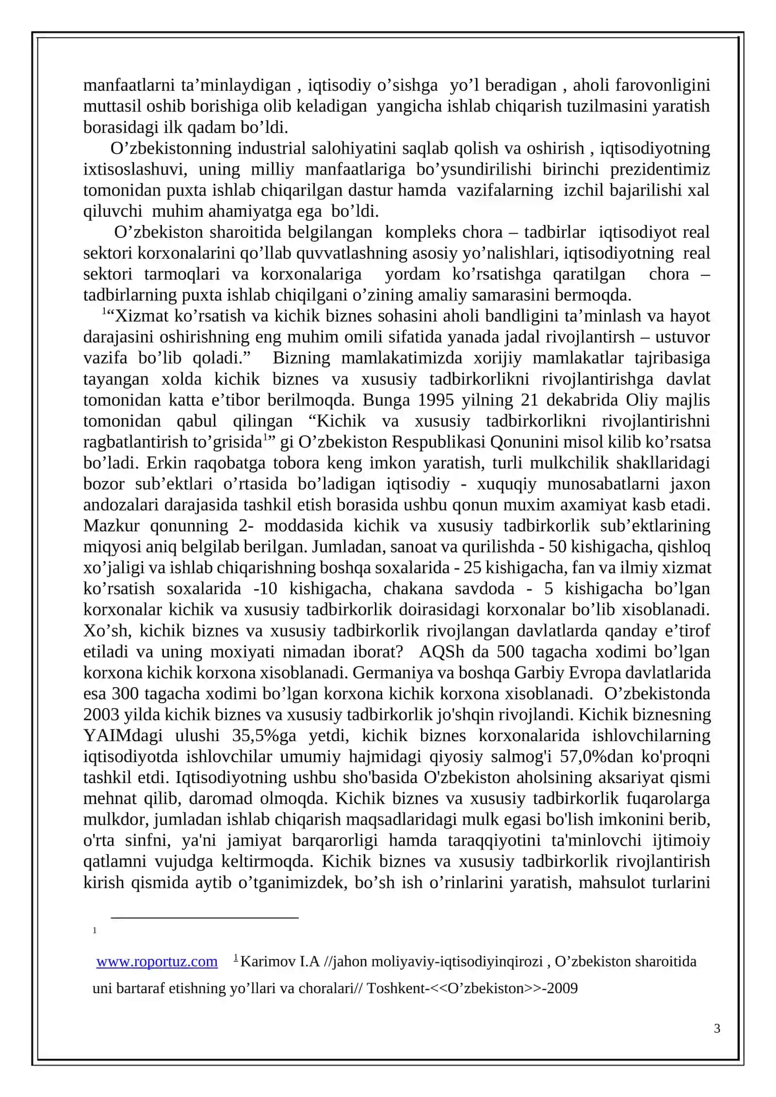 Kichik biznes va tadbirkorlikni mohiyati va iqtisodiyotda tutgan o’rni 3