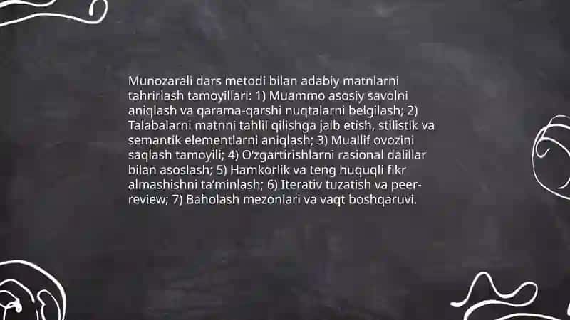Badiy asar matnini tahrirlash sher hikoya matnlarini tahrir qilishda munozarali dars metodlaridan foydalanish 3