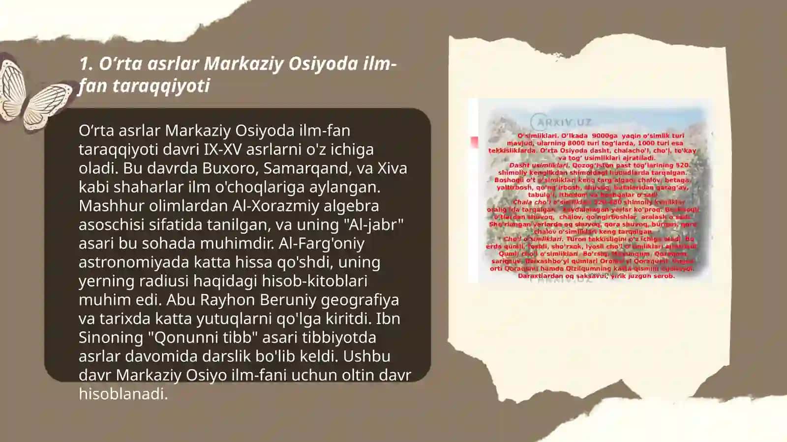Oʻrta arslarda Markaziy Osiyoda tabiat haqidagi tushunchalarning rivojlanishi 3