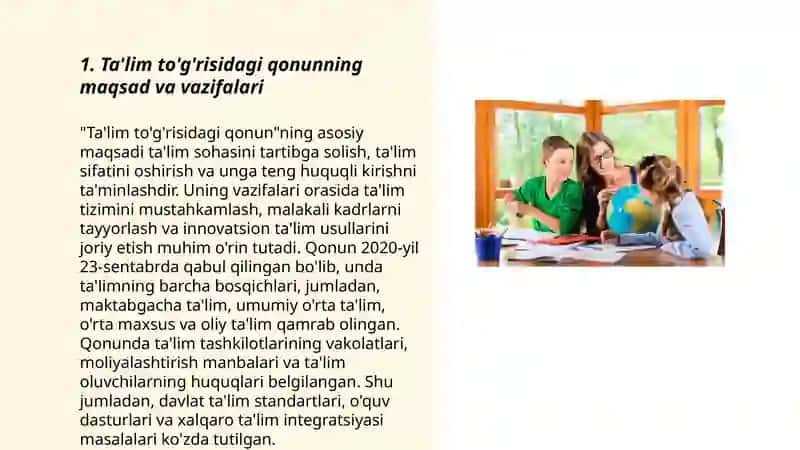 Ta'lim to'g'risidagi qonunning tuzilishi uning umumiy mohiyati 3