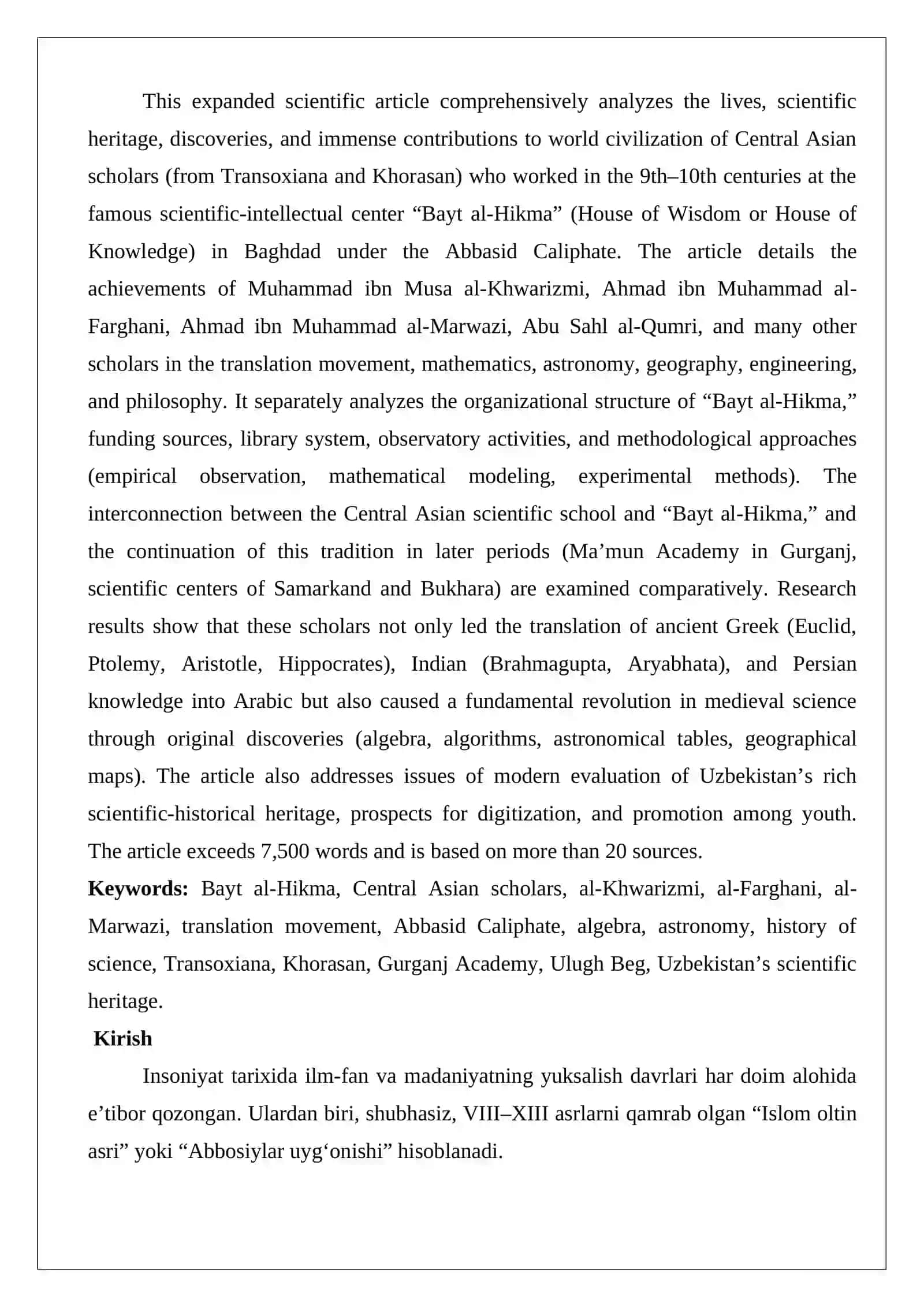 Bayt al-hikmada faoliyat yuritgan markaziy osiyolik allomalar Maqola. 3