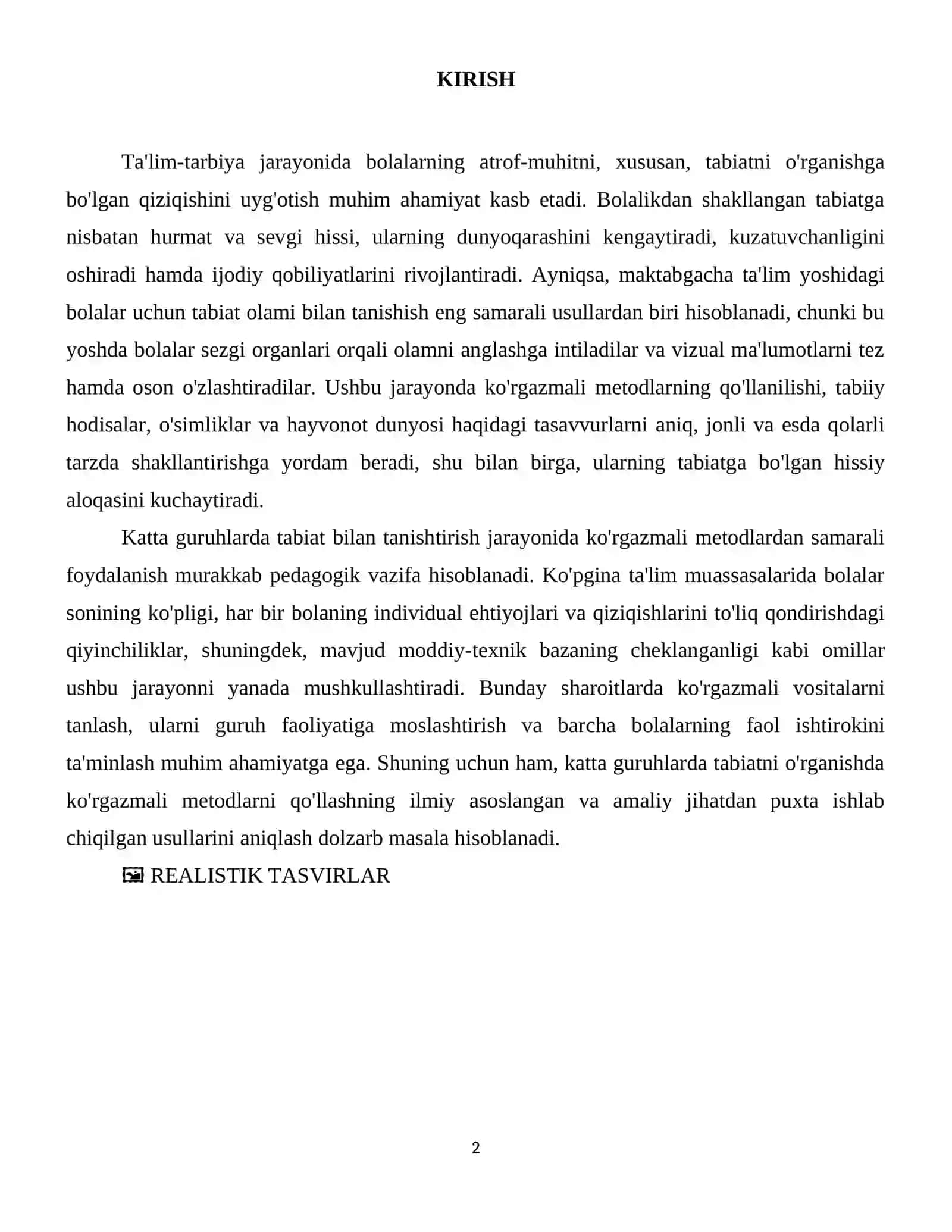Ko’rgazmali metod. Katta guruhlarda ko’rgazmali metod orqali tabiat bilan tanishtirish usullari. 3
