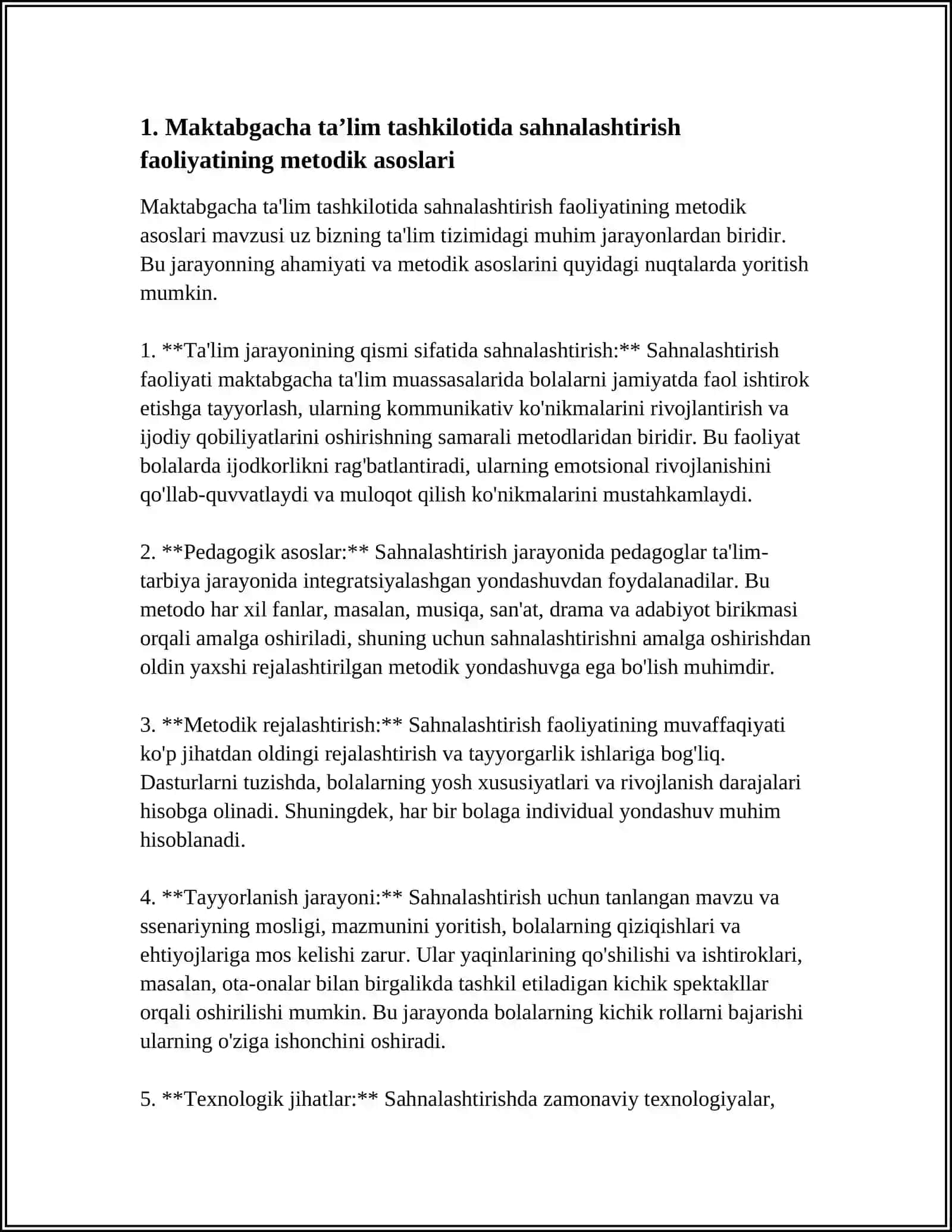 MAKTABGACHA TAʼLIM TASHKILOTIDA SAHNALASHTIRISH FAOLIYATINI TASHKIL ETISH 3