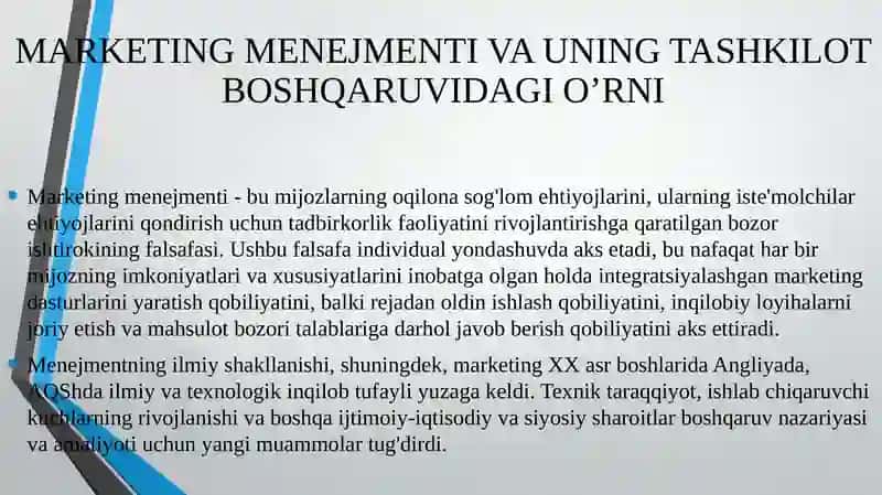 NATIJAVIYLIKKA YO’NALTIRILGAN MARKETING MENEJMENTI 3