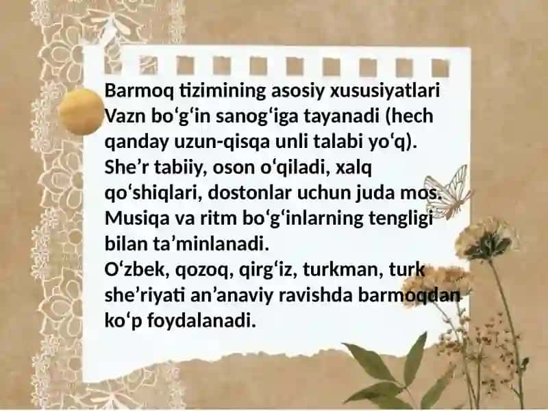 Barmoq Tizimi (Sillobik Vazn) 3