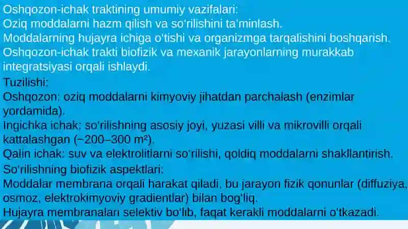 Oshqozon ichak traktida so'rilishning biomexanizmlari 3