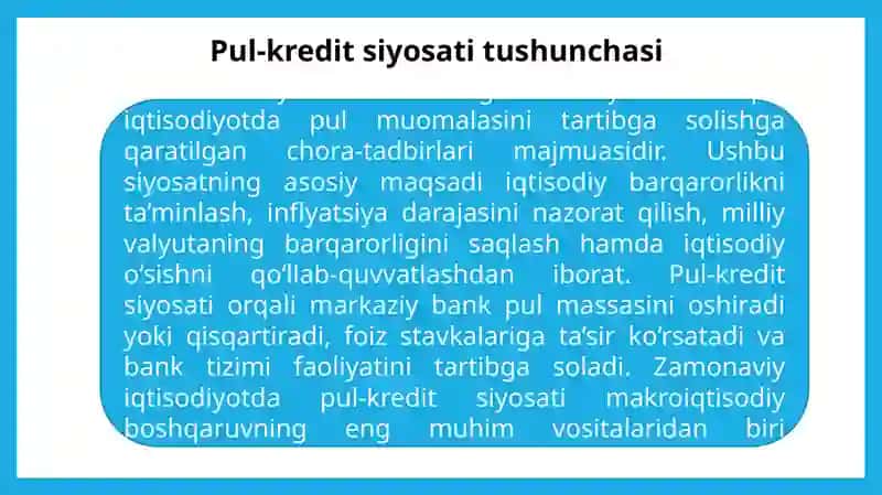 Pul kredit siyosatining asosiy yoʻnalishlari va iqtisodiy barqarorlikni taʼminlashdagi ahamiyati 3
